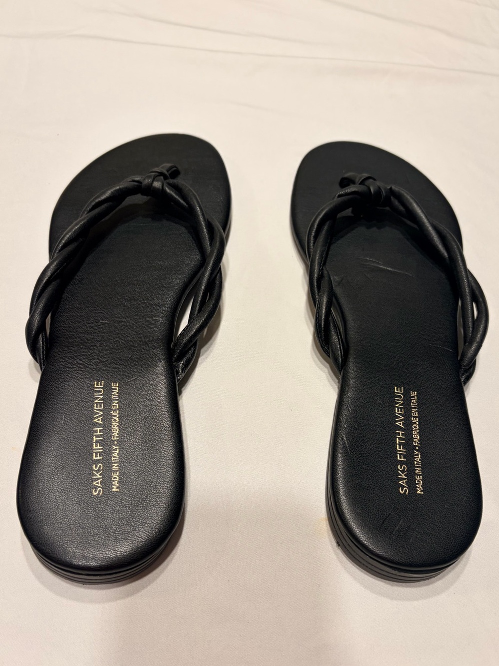 Saks Fifth Avenue Black Braided Strap Flip Flop Sandals Size 10